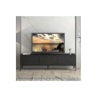 Etna Premium Bakır Metal Ayaklı Dolaplı 160 Cm Tv Ünitesi - Wood Siyah / Siyah