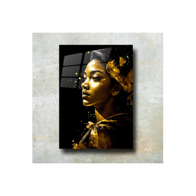 Gold Kadın Görseli Cam Tablo Duvar Dekoru 3
