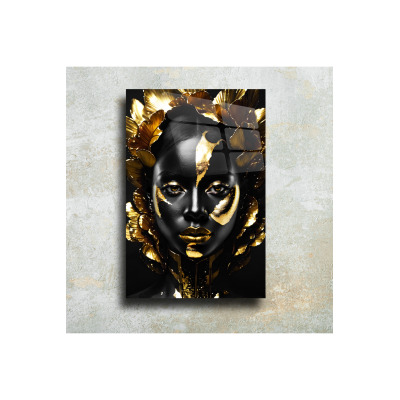 Gold Kadın Görseli Cam Tablo Duvar Dekoru 1
