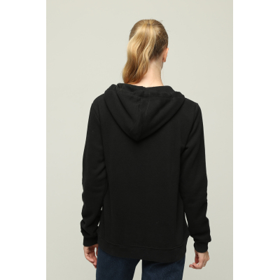 Siyah Kapüşonlu Oversize/Geniş Kalıp Fermuarlı Kapuşonlu Sweatshirt