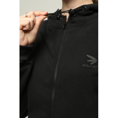 Siyah Kapüşonlu Oversize/Geniş Kalıp Fermuarlı Kapuşonlu Sweatshirt