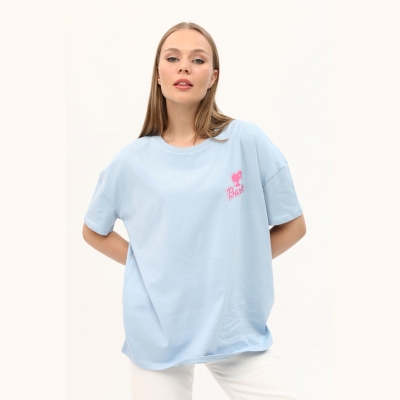 Barbie Yazılı Sırt Detaylı Oversize Kadın T-Shirt