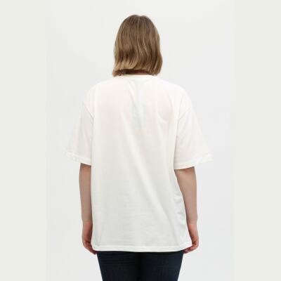 Unisex Beyaz %100 Pamuk Baskılı Oversize Dik Yaka Örme T-Shirt