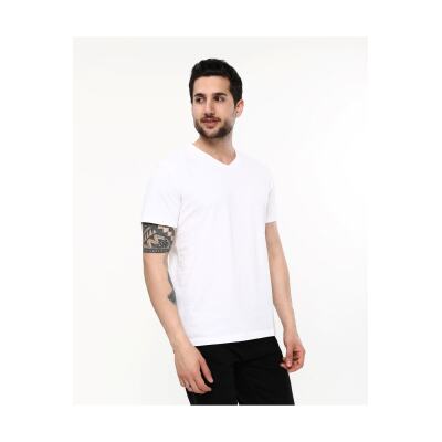 Beyaz V Yaka T-Shirt