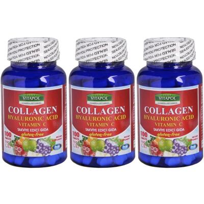 Vitapol Hidrolize Kolajen Hyaluronik Asit C Vitamini 3X100 Tablet Hydrolyzed Collagen Hyaluronic Acid Vitamin C