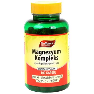 Trunature Magnezyum Kompleks 100 Kapsül Magnesium Complex Malat Bisglisinat Taurat Sitrat Oksit Kalsiyum L-Treonat