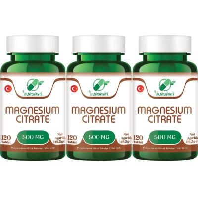 Yurdavit Magnesium Citrate 500 Mg Magnezyum Sitrat 3X120 Tablet