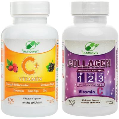 Yurdavit Set 100 Tablet Vitamin C Vitamini 1000 Mg Hydrolyzed Kolajen Tip 1-2-3 Hyaluronik Asit