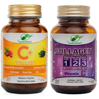 Yurdavit Set 50 Tablet Vitamin C Vitamini 1000 Mg Hydrolyzed Kolajen Tip 1-2-3 Hyaluronik Asit