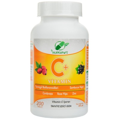 Yurdavit C Vitamini 1000 Mg 200 Tablet Kuşburnu Çinko Kordiseps Mantarı Kara Mürver