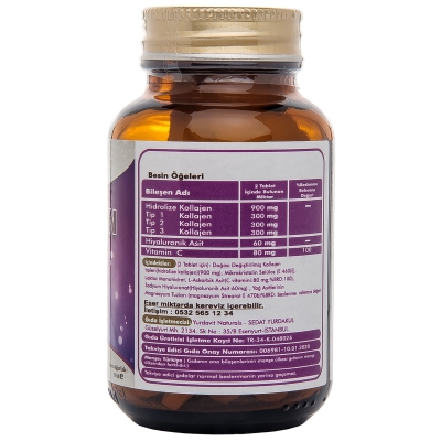 Yurdavit Hidrolize Collagen 900 Mg Type (Tip) 1-2-3 Hyaluronic Acid Vitamin C 2X50 Tablet