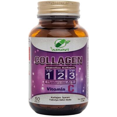 Yurdavit Hydrolyzed Collagen Type 1-2-3 2X50 Tablet Hyaluronic Acid Vitamin C Hidrolize Kolajen