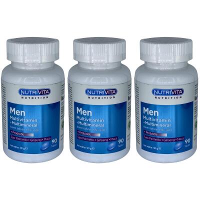 Nutrivita Nutrition Men Multivitamin Multimineral 3X90 Tablet Probiotic Saw Palmetto Ginseng Maca