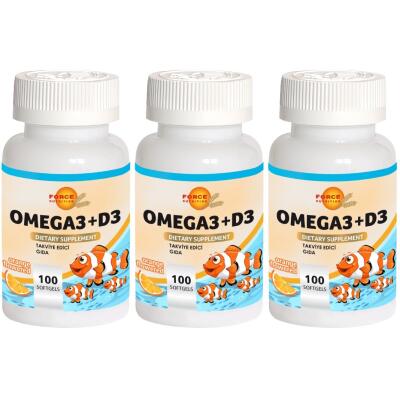 Force Nutrition Omega 3 Balık Yağı Vitamin D3 Vitamini 3X100 Softgel Portakal Aromalı