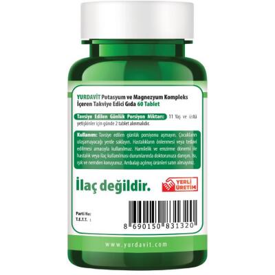 Yurdavit Potassium Magnesium Complex 60 Tablet Magnezyum Sitrate Malate Bisglycinate Kompleks