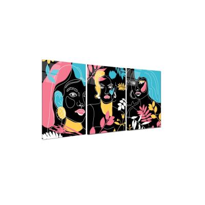 Dekoratif Cam Tablo, Duvar Süsü,Minimal Portreler Triple Cam Tablo