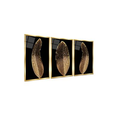Dekoratif Cam Tablo, Duvar Süsü,Gold Tüyler Triple Cam Tablo