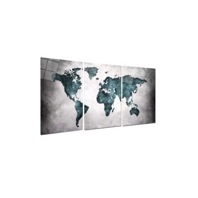 Dekoratif Cam Tablo, Duvar Süsü,Dünya Haritası Triple Cam Tablo