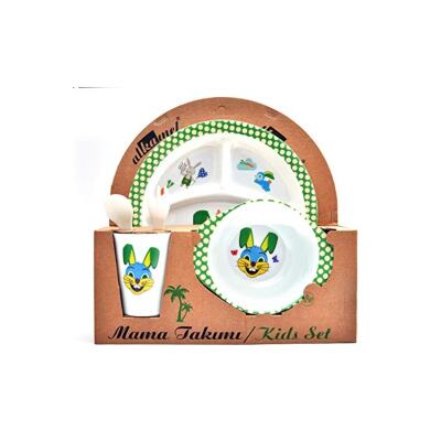 Tavşan Melamin Bebek Mama Yemek Tabağı Kabı Bardak Kaşık 5Li Set.