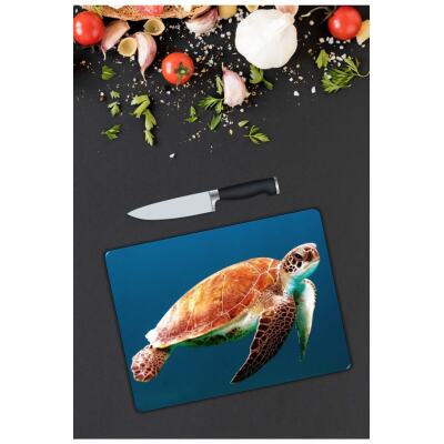 Kaplumbağa | Cam Kesme Tahtası | 25 X 35 Cm