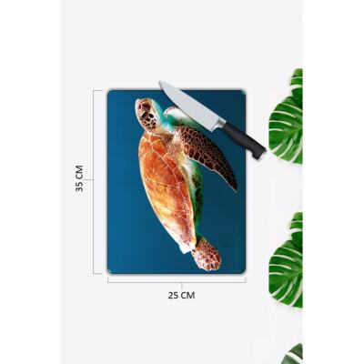 Kaplumbağa | Cam Kesme Tahtası | 25 X 35 Cm