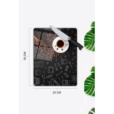 Grck Siyah Kahve Çekirdekleri Cam Kesme Tahtası 25 X 35 Cm Efsn