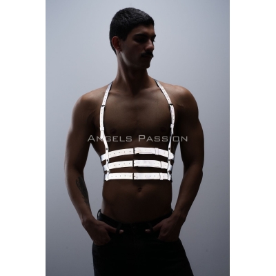 Reflektörlü (Karanlıkta Parlayan) Erkek Göğüs Harness, Parti Aksesuar, Clubwear - Apftm17