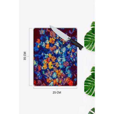 Midasx Renkli Çiçekler | Cam Kesme Tahtası | 25 Cm X 35 Cm