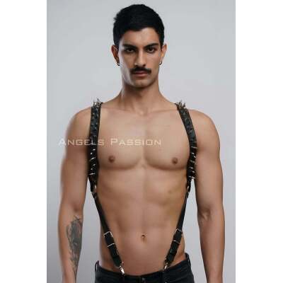Çivi Detaylı Erkek Göğüs Harness, Erkek Clubwear, Deri Erkek Harness - Apftm203