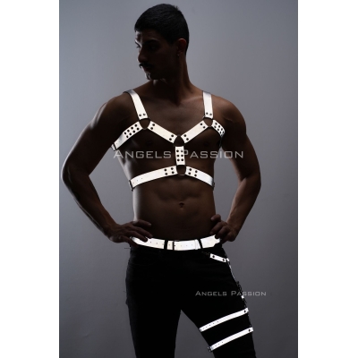 Reflektörlü - Karanlıkta Yansıyan Erkek Göğüs Ve Bacak Harness Takım