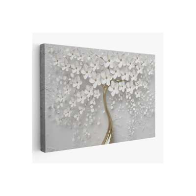 Özel Tasarım Beyaz Gelincik Ağacı Dekoratif Kanvas Duvar Tablosu-3645
