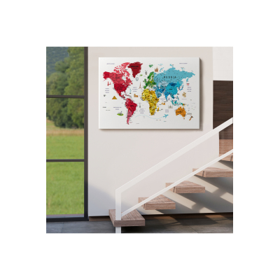 Dünya Haritası Son Derece Ayrıntılı Eğitici Ve Sembollü Dekoratif Kanvas Tablo 3223