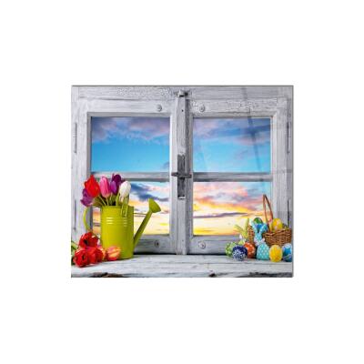 50X50 Cm Cam Ocak Arkası Koruyucu Ankastre Arkası Koruyucu | Pencere Ve Laleler