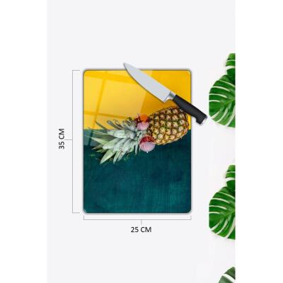Ananas Desenli | Cam Kesme Tahtası | 25 X 35 Cm