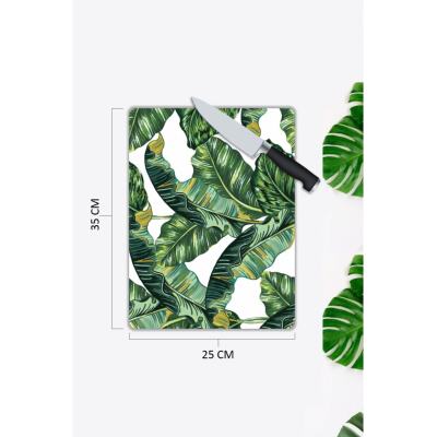 Yeşil Yapraklar | Cam Kesme Tahtası |  25 X 35 Cm