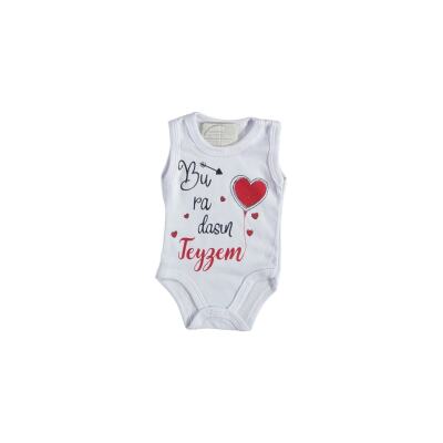 Unisex Bebek Beyaz Kalpli Teyzem Buradasın Penye Askılı Çıtçıtlı Body
