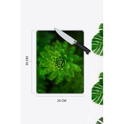 Yeşil Yapraklar | Cam Kesme Tahtası | 25 X 35 Cm