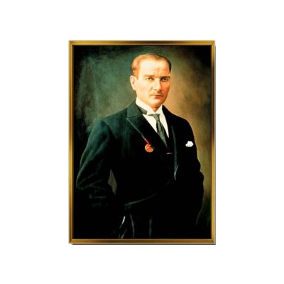 Tuval Üzerine Atatürk Baskısı Duvar Sanatıkanvas Tablo Çerçeveli 35 X 50 Altın