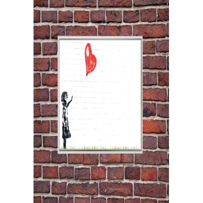 Banksy Kırmızı Balonlu Kız Kanvas Çerçeveli 35 X 50 Beyaz