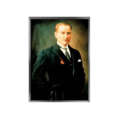 Tuval Üzerine Atatürk Baskısı Duvar Sanatıkanvas Tablo Çerçeveli 60 X 90 Gümüş