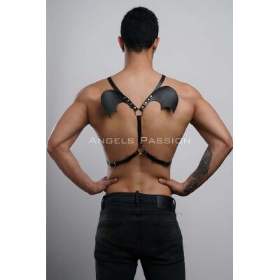 Kanatlı Erkek Harness, Erkek Göğüs Harness Ve Kanat Detay, Deri Kanatlı Harness - Apftm150