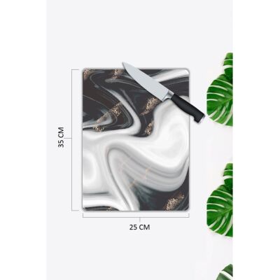 Beyaz Mermer Görünümlü | Cam Kesme Tahtası | 25 X 35 Cm