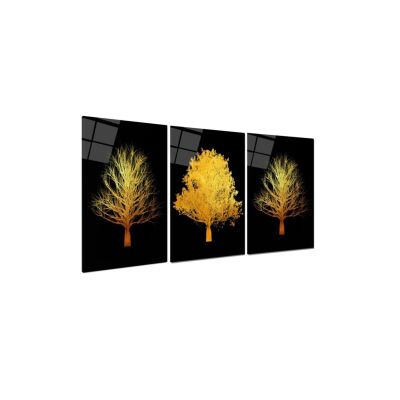 Gold Ağaçlar Triple Temalı Cam Tablo - Uv Baskı Cam Tablo