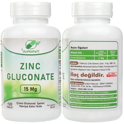 Yurdavit Zinc Gluconate Çinko Glukonat 120 Tablet Vitamin C 1000 Mg C Vitamini Kuşburnu 200 Tablet