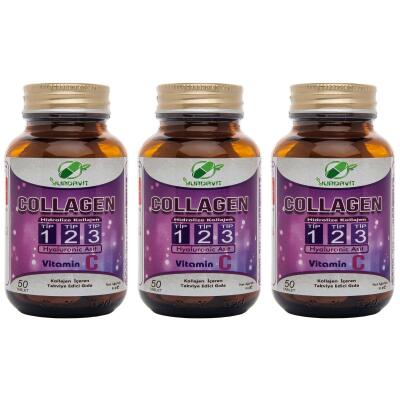 Yurdavit Hidrolize Collagen Kolajen Type Tip 1-2-3 Hyaluronic Acid Vitamin C 3X50 Tablet