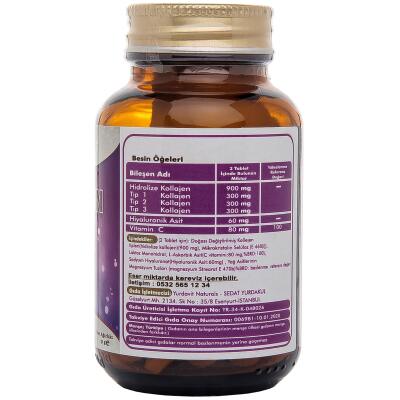Yurdavit Hidrolize Collagen Kolajen Type Tip 1-2-3 Hyaluronic Acid Vitamin C 3X50 Tablet