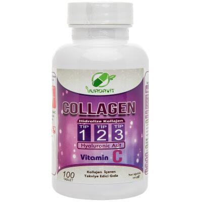 Yurdavit Hidrolize Collagen Tip 1-2-3 100 Tablet Hyaluronic Acid Vitamin C Hydrolyzed Kolajen Type 1-2-3 Hyaluronik Asit