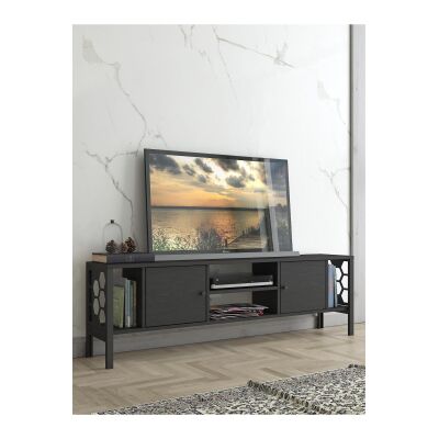 Asena 160 Cm Metal Ayaklı Tv Ünitesi - Atlantik Çam / Siyah