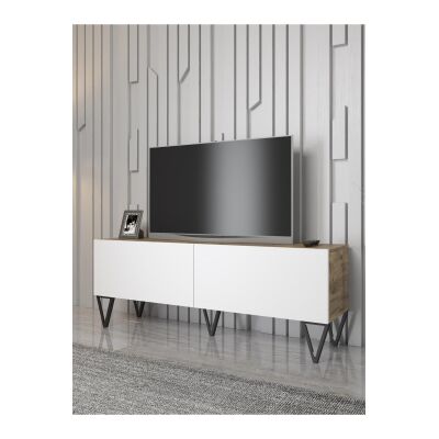Emir 150 Cm Metal Ayaklı Tv Ünitesi - Atlantik Çam - Beyaz / Siyah