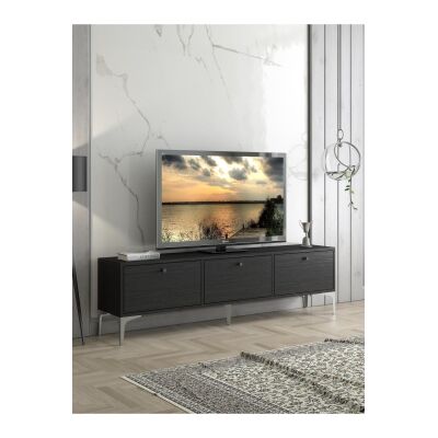 Etna Premium Gümüş Metal Ayaklı Dolaplı 160 Cm Tv Ünitesi - Wood Siyah / Gümüş